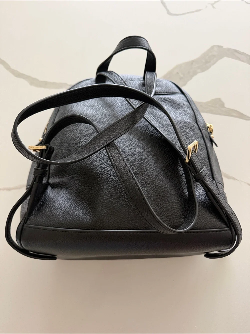 Michael Kors Black Leather Backpack with Gold Accents